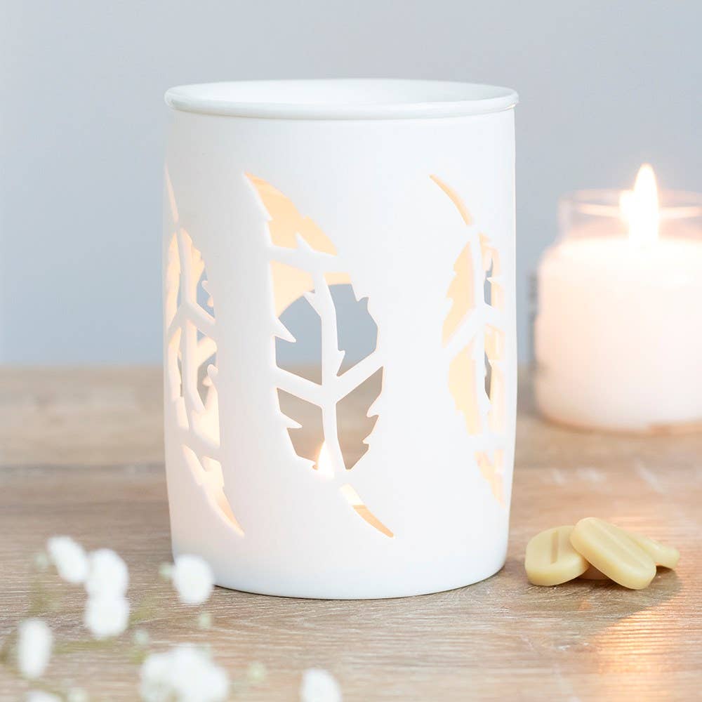 White Feather Cut Out Wax Warmer with Wax Melt bar