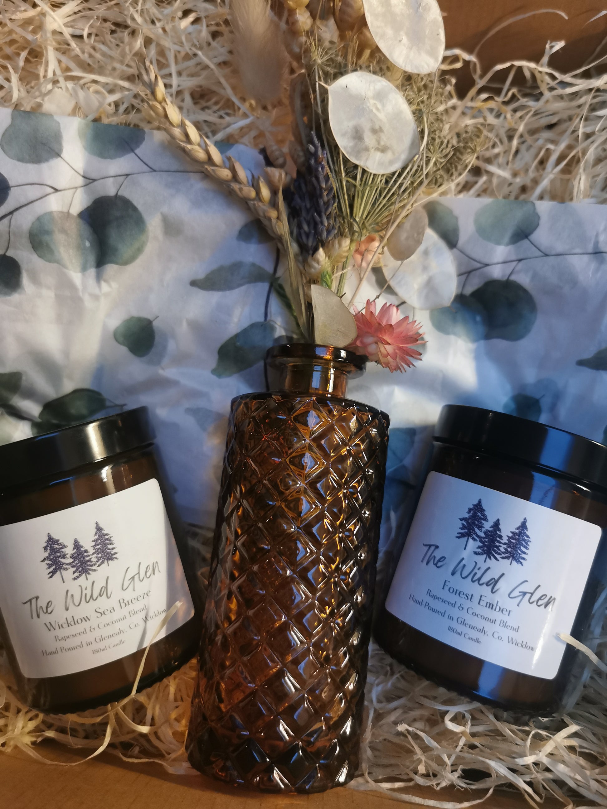 2 Candles and dried flowers giftset