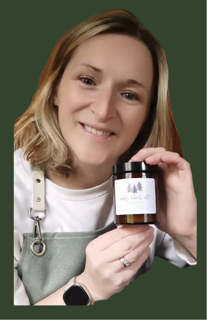 Anne-Marie Fitzgerald holding a jar with 'The Wild Glen' branding, surrounded by images of the brand's products and setting.