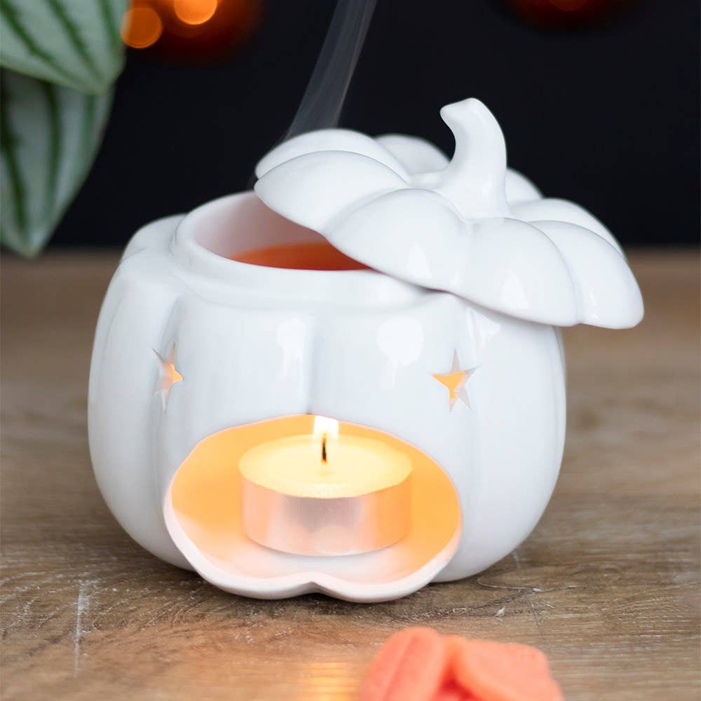 White Autumn and Fall Pumpkin Halloween Oil Burner - The Wild Glen